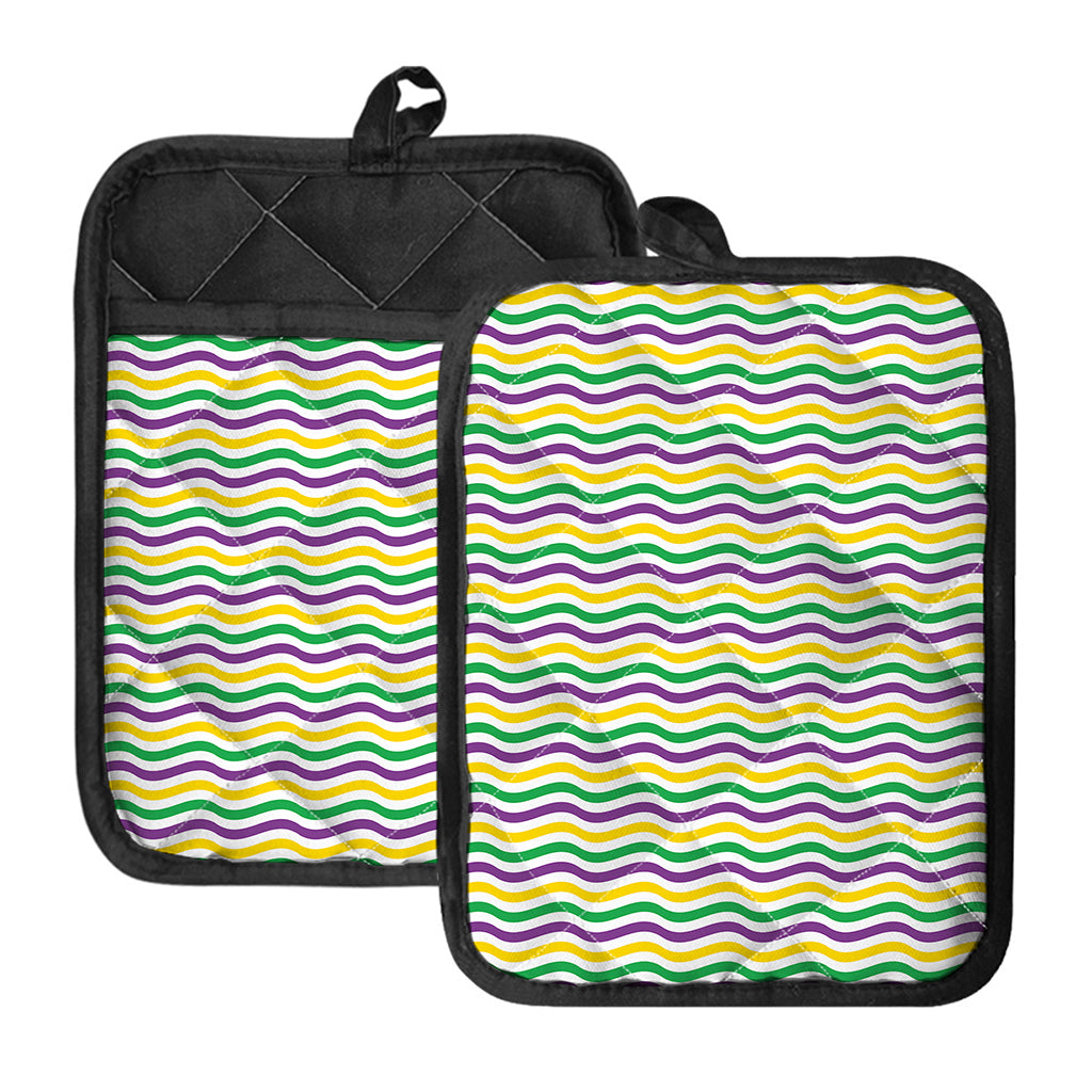 Mardi Gras Wave Pattern Print Pot Holders With Pocket