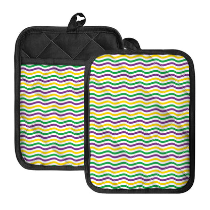 Mardi Gras Wave Pattern Print Pot Holders With Pocket