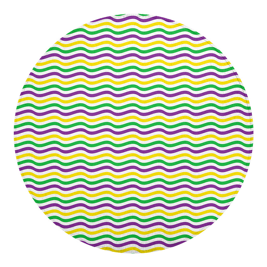 Mardi Gras Wave Pattern Print Round Blanket