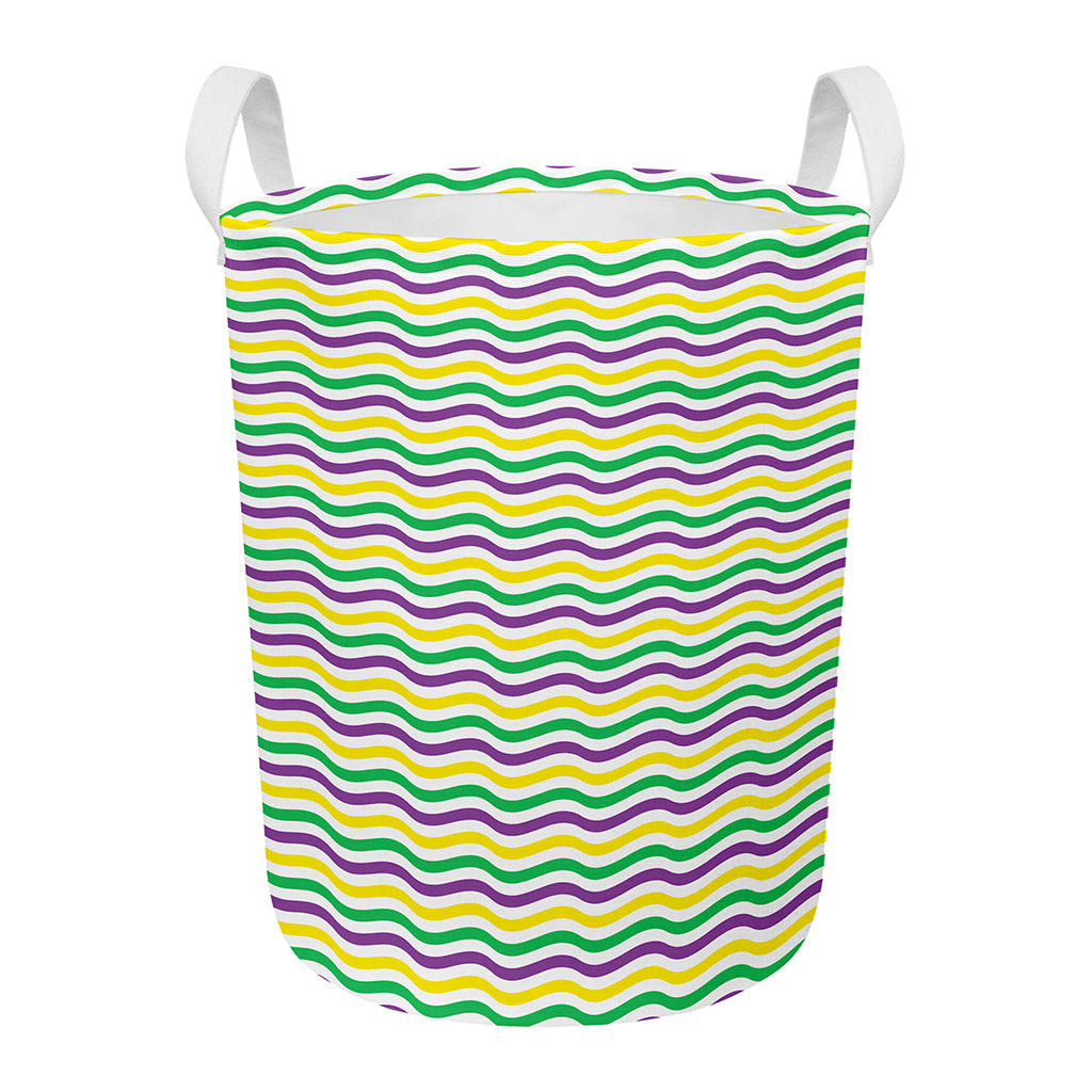 Mardi Gras Wave Pattern Print Round Laundry Basket