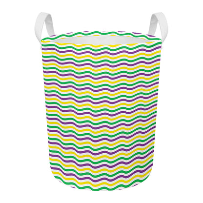 Mardi Gras Wave Pattern Print Round Laundry Basket