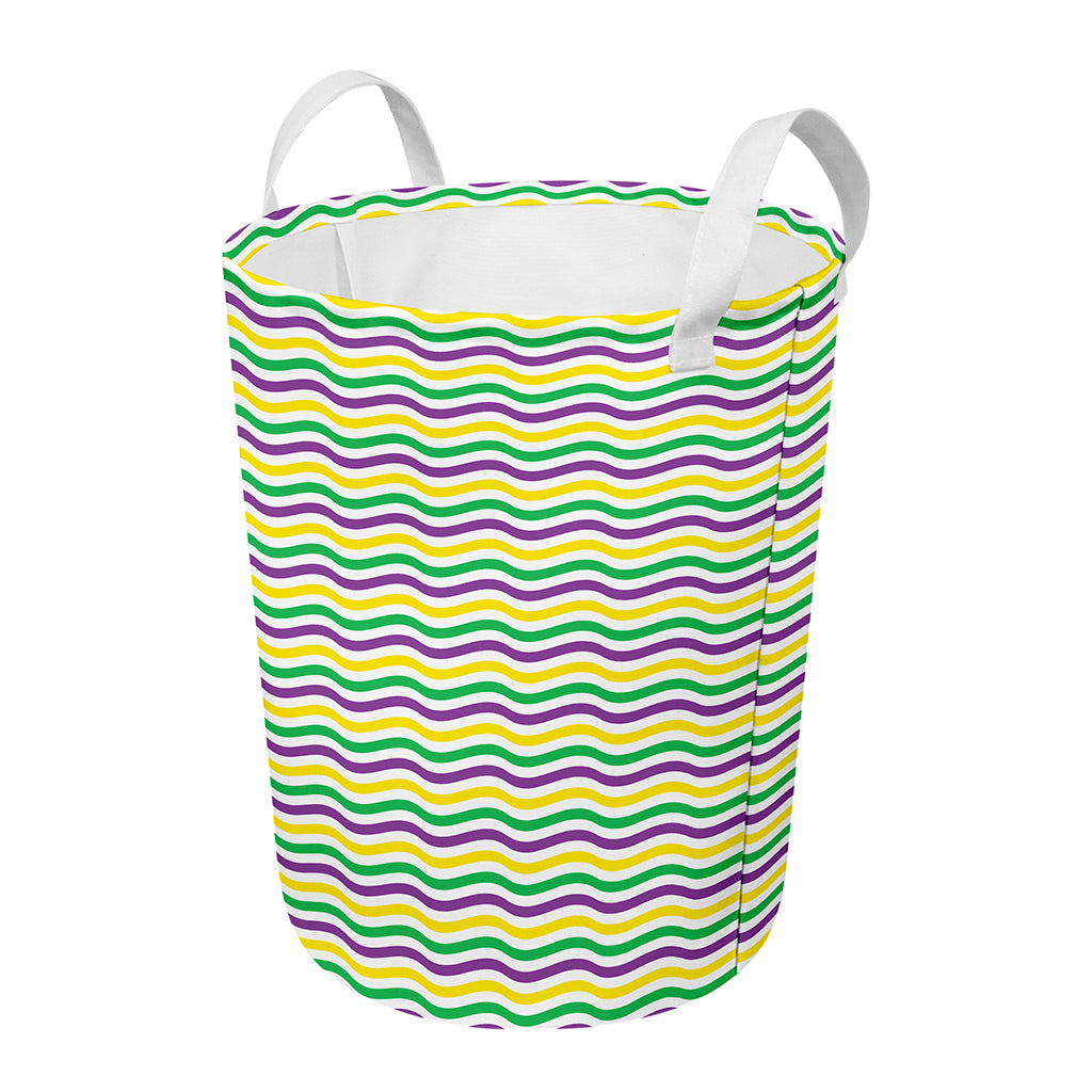 Mardi Gras Wave Pattern Print Round Laundry Basket