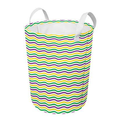 Mardi Gras Wave Pattern Print Round Laundry Basket