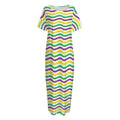 Mardi Gras Wave Pattern Print Short Sleeve Long Nightdress