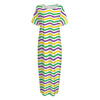 Mardi Gras Wave Pattern Print Short Sleeve Long Nightdress