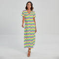 Mardi Gras Wave Pattern Print Short Sleeve Maxi Dress