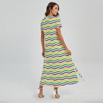 Mardi Gras Wave Pattern Print Short Sleeve Maxi Dress