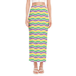 Mardi Gras Wave Pattern Print Side Slit Maxi Skirt