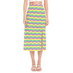 Mardi Gras Wave Pattern Print Side Slit Midi Skirt