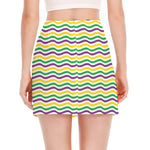 Mardi Gras Wave Pattern Print Side Slit Mini Skirt