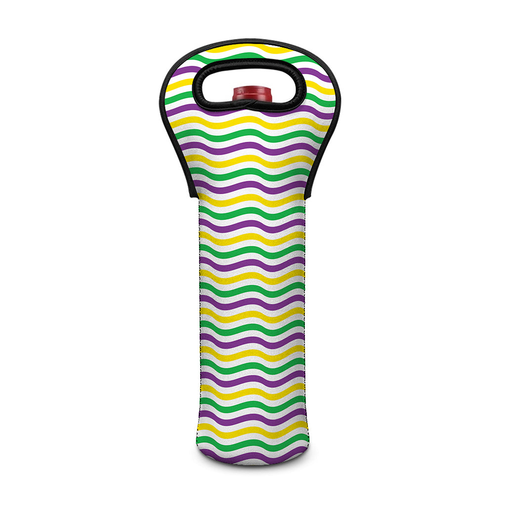 Mardi Gras Wave Pattern Print Single Neoprene Wine Tote