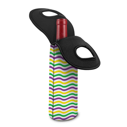 Mardi Gras Wave Pattern Print Single Neoprene Wine Tote