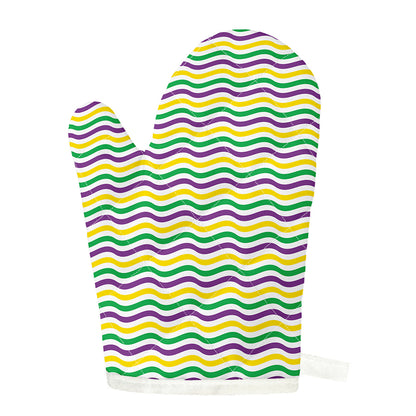 Mardi Gras Wave Pattern Print Single Oven Mitt