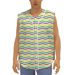 Mardi Gras Wave Pattern Print Sleeveless Baseball Jersey