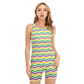 Mardi Gras Wave Pattern Print Sleeveless One Piece Swimsuit