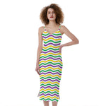 Mardi Gras Wave Pattern Print Slim Fit Midi Cami Dress