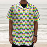 Mardi Gras Wave Pattern Print Textured Short Sleeve Shirt
