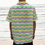 Mardi Gras Wave Pattern Print Textured Short Sleeve Shirt
