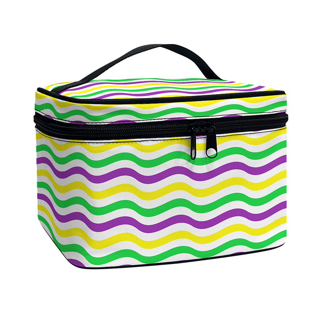 Mardi Gras Wave Pattern Print Travel Makeup Bag