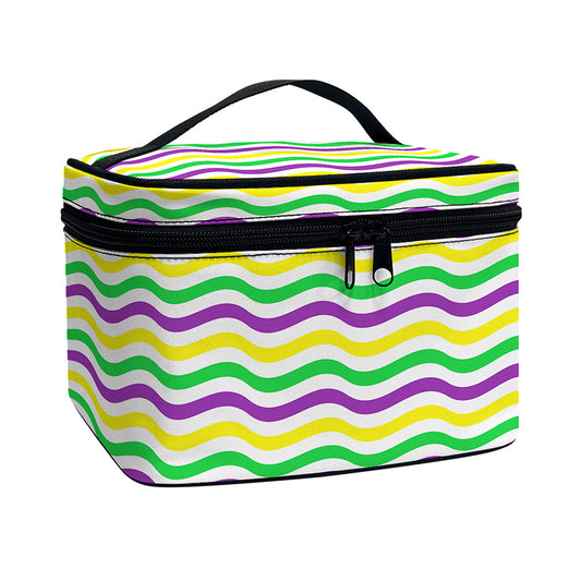 Mardi Gras Wave Pattern Print Travel Makeup Bag