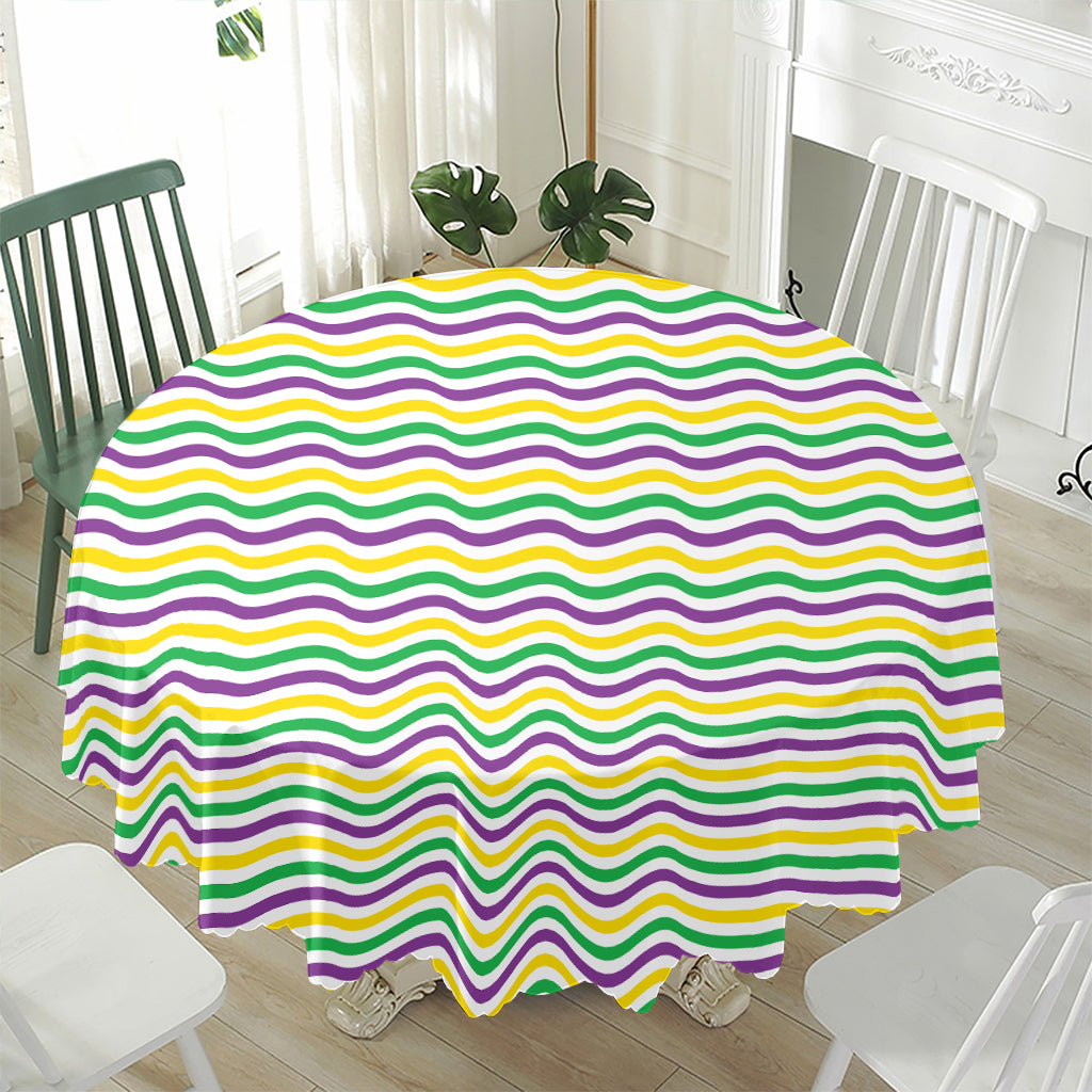 Mardi Gras Wave Pattern Print Waterproof Round Tablecloth