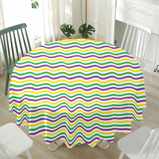 Mardi Gras Wave Pattern Print Waterproof Round Tablecloth