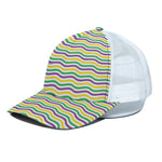 Mardi Gras Wave Pattern Print White Mesh Trucker Cap