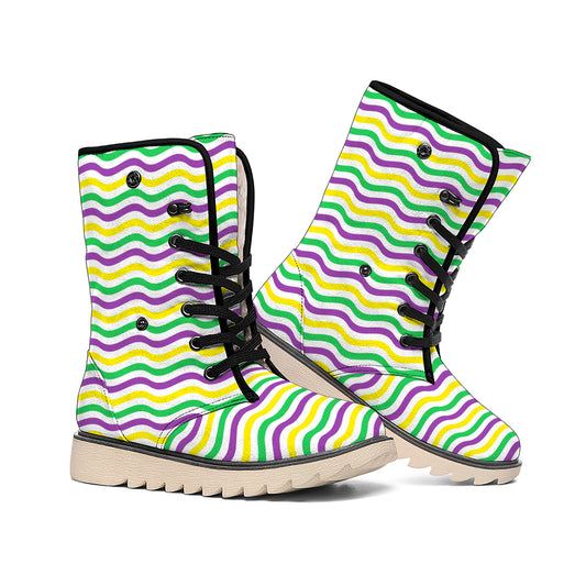 Mardi Gras Wave Pattern Print Winter Boots