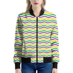Mardi Gras Wave Pattern Print Women's Bomber Jacket