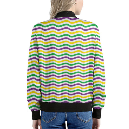 Mardi Gras Wave Pattern Print Women's Bomber Jacket
