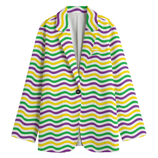 Mardi Gras Wave Pattern Print Women's Cotton Blazer
