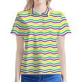 Mardi Gras Wave Pattern Print Women's Polo Shirt