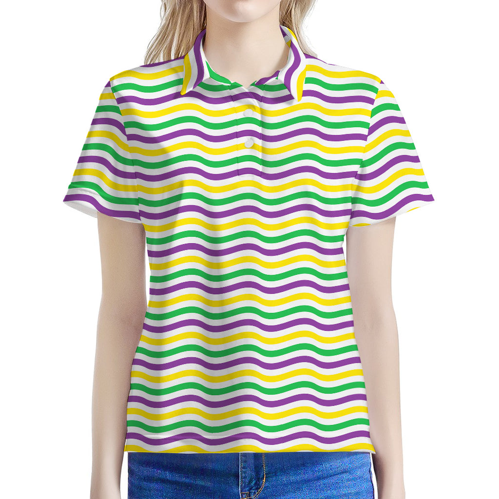 Mardi Gras Wave Pattern Print Women's Polo Shirt