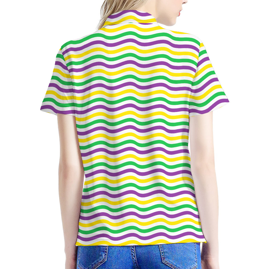 Mardi Gras Wave Pattern Print Women's Polo Shirt