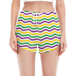 Mardi Gras Wave Pattern Print Women's Split Running Shorts