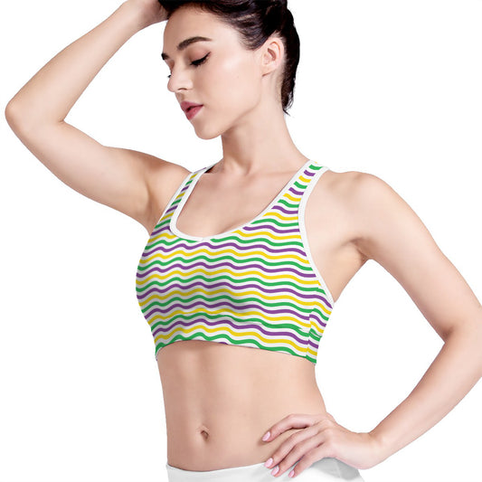 Mardi Gras Wave Pattern Print Women's Sports Bra