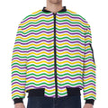 Mardi Gras Wave Pattern Print Zip Sleeve Bomber Jacket