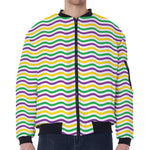 Mardi Gras Wave Pattern Print Zip Sleeve Bomber Jacket