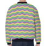 Mardi Gras Wave Pattern Print Zip Sleeve Bomber Jacket