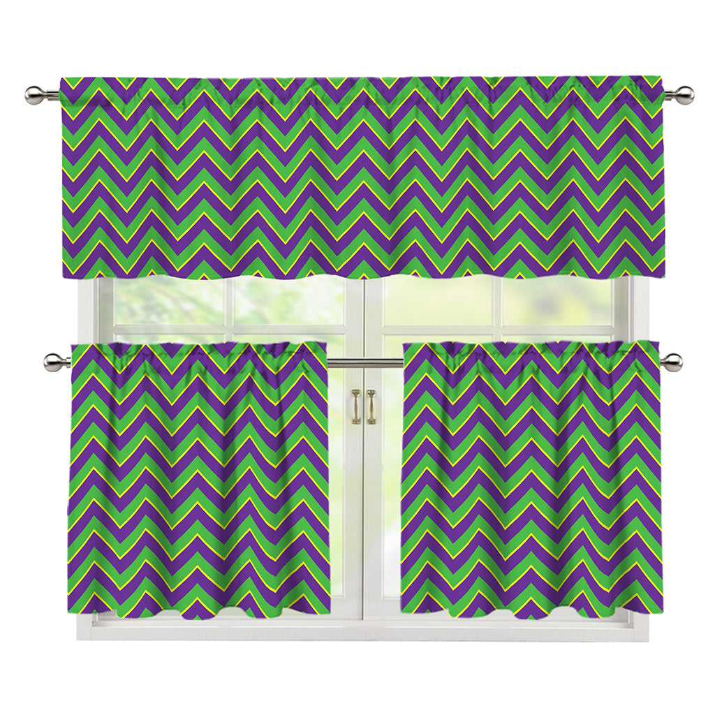 Mardi Gras Zigzag Pattern Print 3 Piece Kitchen Curtains