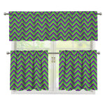 Mardi Gras Zigzag Pattern Print 3 Piece Kitchen Curtains