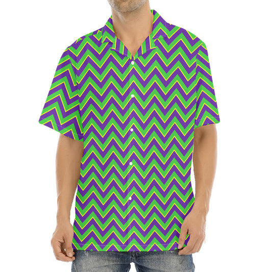 Mardi Gras Zigzag Pattern Print Aloha Shirt
