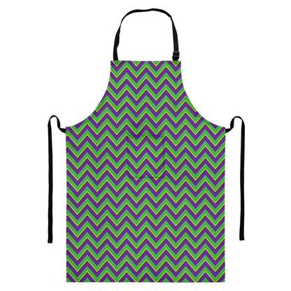 Mardi Gras Zigzag Pattern Print Bib Apron With Pocket