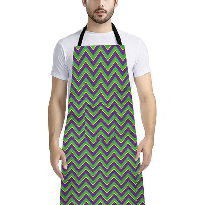 Mardi Gras Zigzag Pattern Print Bib Apron With Pocket