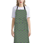Mardi Gras Zigzag Pattern Print Bib Apron With Pocket