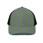Mardi Gras Zigzag Pattern Print Black Mesh Trucker Cap