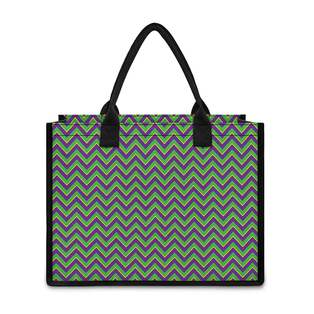 Mardi Gras Zigzag Pattern Print Canvas Tote Bag