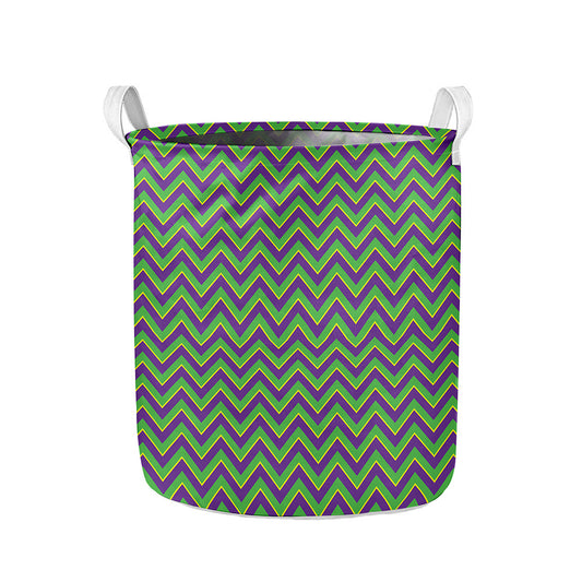 Mardi Gras Zigzag Pattern Print Collapsible Laundry Basket