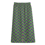 Mardi Gras Zigzag Pattern Print Cotton Front Slit Maxi Skirt