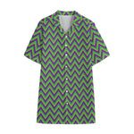 Mardi Gras Zigzag Pattern Print Cotton Hawaiian Shirt